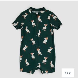 Petit Lem Dark Pelican Print Baby Swimsuit